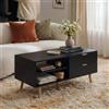 [en.casa] Tavolino da Caffè con 2 Cassetti 100x50x45 cm Nero | Tavolo Basso Centrale da Salotto, con 3 Scomparti Aperti Portaoggetti, Piano Rettangolare per Soggiorno, Living