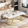 Merax Tavolo da pranzo 200 x 80 cm, rettangolare in marmo, per 6-8 persone, piano del tavolo da 2,5 cm di spessore, telaio in metallo, gambe in metallo dorate, bianco/oro
