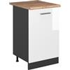Vicco Mobiletto base cucina R-Line, Bianco lucido/Antracite 50 cm | 1 Anta · Piano di lavoro incl. · Piedini regolabili in altezza · 1 Ripiano · ✓ Liberamente combinabile