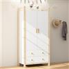 VIEKOS Armadio a 2 ante con asta appendiabiti, 2 cassetti, per camera da letto, soggiorno, corridoio, truciolato, corpo bianco e telaio in pino, 90 x 45 x 180 cm, naturale + bianco