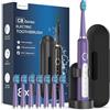 Coulax Pro Spazzolino Elettrico Spazzolini Elettrici - Coulax Sonico Spazzolino da Denti Elettrico Spazzolino da Viaggio Ricaricabile Denti Ricaricabile con 8 Testine, Custodia, 5 Modalità Viola Scuro