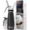 EurKitchen Sifone da Cucina per Panna Montata in Alluminio - Sifone Panna Professionale Anti Perdite - con 3 Punte Decorative e Spazzola per Pulizia - Montapanna da 500 ml - Cartucce N2O Non Incluse