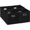 Relaxdays Scatola Portaoggetti, Set 4 Box a Cubo da Scaffale HLP 30 x 30 x 30 cm, Portagiochi Pieghevole in Stoffa, Nero