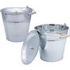Spetebo Secchio decorativo in zinco argentato, 12 l, con manico in legno e coperchio, set da 2 pezzi