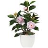 Oairse Pianta artificiale di camelia 28 cm, piante finte in vaso, piante di camelia finte in vaso con fiori finti rosa, piccolo bonsai per casa, camera da letto, ufficio, scrivania, decorazione della