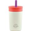Tom Hugh Tazza termica in acciaio inox con cannuccia, per bambini e adulti, 400 ml, per scuola, sport, tempo libero, come Stanley Cup per bambini, ma più maneggevole (bianco)