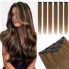 TESS Extension Capelli Veri Clip 6 Fasce Separate con Lace Base #4 Marrone Medio, 30cm 33g 100% Human Hair Naturali