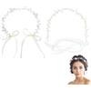 XFSRG 2 Pezzi Coroncina Fiori Capelli Bambina Fascia Sposa Fiore Perle Corona Fiori Artificiale per Capelli Cerchietto con Nastri per Comunione Sposa Damigella (Oro)