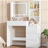 Hzuaneri Postazione Trucco, con Specchio Trucco HD, Luci a LED, Bianco | Toeletta Trucco con Contenitore Posteriore allo Specchio, 4 Cassetti, 3 Spazio Aperto, Camera da Letto, DT45003XEU