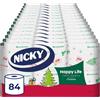 Nicky Happy Life Christmas, 84 Rotoli di Carta Igienica a 3 Veli | 170 Strappi per Rotolo, Apertura Facilitata, 4 Fantasie con Allegri Decori Natalizi, Morbida e Resistente, Carta FSC