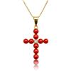 gioiellitaly Croce in argento 925 dorato con sfere corallo rosso naturale del Mediterraneo catenina veneziana 45 cm gioiello da ragazza donna