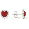 gioiellitaly Orecchini a lobo con Corallo rosso naturale taglio cuore e zirconi bianchi incastonati su montatura in Argento 925 gioiello unico artigianale made in italy