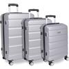 LEONARDO the brand with the elephant Hig Leonardo® Set Valigia 3 Pezzi con Chiusura TSA | Trolley con 4 Ruote Doppie | Valigia da Viaggio | Bagaglio a Mano | Borsa da Viaggio | Valigia Rigida | Set S-M-L | Venezia | Argento
