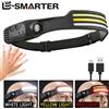 ESMARTER Lampada frontale con sensore LED COB Lampada frontale a induzione Batteria incorporata Torcia frontale ricaricabile USB 5 modalità di illuminazione Faro