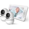MBOSS SM70V2 Baby monitor video a schermo diviso HD 1080P senza WiFi, monitor per fotocamera per bambini, a prova di hacking, zoom remoto/pan/inclinazione, batteria da 4000 mAh