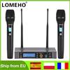 Lomeho 2 canali sistema di microfoni senza fili professionale palmare regolabile UHF frequenza Karaoke Mic dinamico palco Chiesa Show 500 + MHz Mute pulsante prestazioni LO-U11