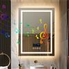 BORWART Specchio da bagno intelligente a LED Specchio rettangolare per montaggio a parete con altoparlante Bluetooth, tempo, temperatura, memoria luminosa, anteriore e retroilluminato, antiappannamento