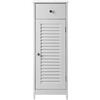 VASAGLE Mobile da Bagno, Mobiletto da Terra, Soluzione di Archiviazione per il Bagno, Struttura in Legno con Anta a Battente, Cassetto, Pannello in MDF, Bianco