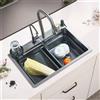 Vremota Lavello da cucina a cascata in acciaio inossidabile 304 grande slot singolo integrato 60X45 cm set di rubinetti dispenser di sapone/acqua pura/rondella per tazze