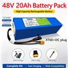 DAWEIKALA Batteria al Litio 100% Capacità 48V 20Ah 13S3P 18650 con BMS | Per batteria di riserva per utensili elettrici a due ruote con motore da 750W‑1000W, caricabatterie da 54,6V incluso.