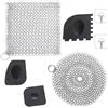 NIYATA 2 detergenti in ghisa in acciaio inox, pulitore ad anelli in acciaio inox con raschietto in plastica robusta e ganci autoadesivi per la pulizia di forno olandese accessori altri utensili