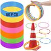 Generisch 60 anelli di plastica grandi, anelli di lancio assortiti da 17,8 cm in 7 colori, anelli colorati in plastica, gioco di lancio per esterni, gioco di tempo e mobilità per giardino, cortile, prato, feste