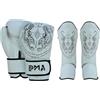 Playwell PMA Twin Tigers Muay Thai (kickboxing) - Guantoni da boxe e parastinchi, colore: bianco (misura guanti 14 once)