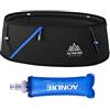 AONIJIE Running Pouch Belt Waist Pack Fanny Bag with 250ml Soft Water Bottle, Bounce Free Fashion Workout Jogging Travelling Money Pocket Belt for Women (Black, Small Size)
