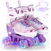 TOMSHOO Pattini a Rotelle Bambina, Pattini 4 Ruote Regolabili con Ruote Luminose LED, Roller Quad Principiante 3-12 Anni, Rollerblade Bambina per Interni ed Esterni, Regalo