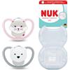 NUK Perfect Match Air Baby Ciuccio | 6-18 mesi | Succhietti ortodontici che promuovono il flusso d'aria e prevengono l'eruzione cutanea | Accettazione del 95% del bambino ** | Orso e gatto | 2 pezzi