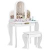 HOMCOM Tavolo per Trucco Bambine 3-6 Anni con Sgabello e Specchio Bianco