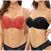 SHEKINI Push up Reggiseno Donna con Ferretto Reggiseno Sexy Pois Reggiseno per T-Shirt in Pizzo Intera in Pizzo Floreale con Spalline Tegolabili,Pacco da 2