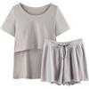 Generico Donna Pigiama Premaman Allattamento Cotone e Camicia da Notte Donna Estiva, Completo Due Pezzi per Parto Ospedale e Post Parto, Abbigliamento maternità con Manica Corta e Pantaloncini