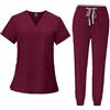 LOVIVER Female Scrub Set Nurse Workwear V Neckline Professional Machine Washable Top and Joggers Pant Work Clothing for Beauty Center, Red, XL