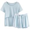 Generico Donna Pigiama Premaman Allattamento Cotone e Camicia da Notte Donna Estiva, Completo Due Pezzi per Parto Ospedale e Post Parto, Abbigliamento maternità con Manica Corta e Pantaloncini