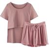 Generico Donna Pigiama Premaman Allattamento Cotone e Camicia da Notte Donna Estiva, Completo Due Pezzi per Parto Ospedale e Post Parto, Abbigliamento maternità con Manica Corta e Pantaloncini