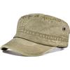 VOBOOM - Berretto in stile militare, in cotone lavato, design vintage unico, corona piatta, cachi, Taglia unica