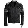 MAXDUD Giacca da uomo vintage a righe bianche nero Cafe Racer motociclista giacca in pelle