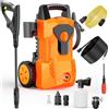 Yospinber Idropulitrice Alta Pressione, 1600W, Pressione max.140 bar, 420 l/h, Tubo Flessibile da 8M Cavo da 2M, con Ugello Regolabile Pistola et Avvolgitubo integrato, per Casa, Giardino e Auto, Irrigazione
