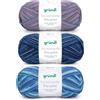Gründl Lana per calzini Trio - Filato per 3 paia di calzini - Resistente e delicato sulla pelle - 75% lana vergine, 25% poliammide - 3 gomitoli da 100 g/420 m - spessore ferri 2,5 - 3 - blu lilla rosa