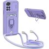 BGHHEU Cover con Cordino per Xiaomi Redmi Note 11/Redmi Note 11S 4G,Custodia con Collana Collo Silicone Antiurto Case,Protezione Fotocamera Slot Carte 360° Anello Supporto,Silicone Case,Viola
