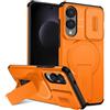 xinyunew custodia per Samsung Galaxy S25 Edge con ring stand magnetico, cover militare antiurto con protezione fotocamera scorrevole compatible with MagSafe ricarica wireless Arancione