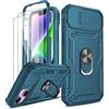 LeYi Cover per iPhone 14 6.1 con Vetro Temperato [2 Pack](Blu) | Custodia con Protezione Fotocamera [Slidable] Antiurto Grado Militare 360°Magnetica Anello Supporto TPU Bumper Custodie Mare