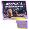 MUTSAY Tablet Bambini 10 Pollici Android 16 Tablets PC 20 GB RAM 64 GB ROM IPS1280x800 Doppia Fotocamera 5MP+8MP 5000 mAh WiFi 6 BT 5.4 Controllo Parentale Custodia Protettiva (Viola)