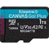 Kingston 1 TB microSDXC Canvas Go Plus Gen4 200R A2 U3 Confezione singola senza ADP, Scheda di memoria - SDCG4/1TBSP