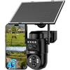 Xega 4G LTE PTZ Telecamera Doppio Obiettivo Solare con Scheda SIM Esterno | Senza WiFi, 8W pannello solare 12000mAh batteria, 1080P, sensore PIR, visione notturna a colori, audio bidirezionale