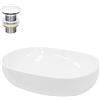 ECD Germany Lavabo per Bagno da Appoggio 600 x 420 x 145 mm in Ceramica Bianca incl. Piletta di Scarico per Lavandini Senza Troppopieno Lavello Ovale Sanitari per Bagno