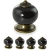 Ganzoo set 4 pomelli per mobili in porcellana e ceramica, nero, maniglie per cassetti ante armadio e comò, pomelli per porte, stile vintage shabby chic antico rustico, Ø32mm profondità 23mm 18mm