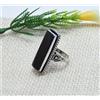 Anello Artigianale In Argento 925 Con Onice Nero Rettangolare, Col. Nera A-42