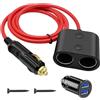 Dexumodbk Adattatore splitter per accendisigari da 180 W, ad alta potenza, 1 spina a 2 prese accendisigari da 18 AWG, 12 V/24 V, doppia porta USB, caricabatteria per auto, SUV, camion